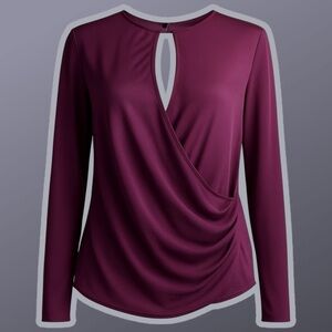 Armani Exchange Purple Crisscross Wrap Effect Keyhole Blouse w/ Knit Sleeves M